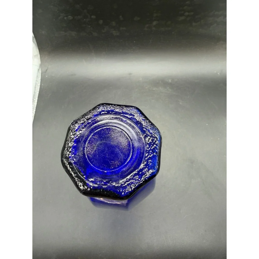 Vintage Cobalt Blue Glass Bud Vase Octagonal Paneled 8.5 Inch Decorative Flower